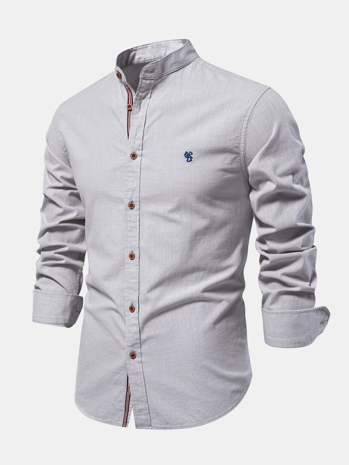 Rowan | Long Sleeve Linen Shirt With Stand Up Collar
