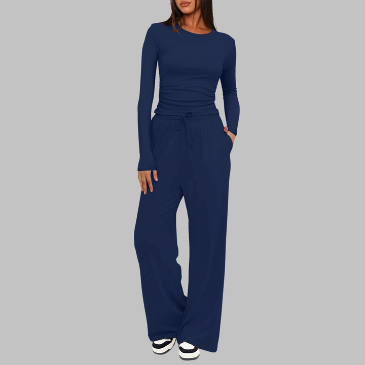 JANNY™ - Casual Long Sleeve Top and Wide Leg Pants Set