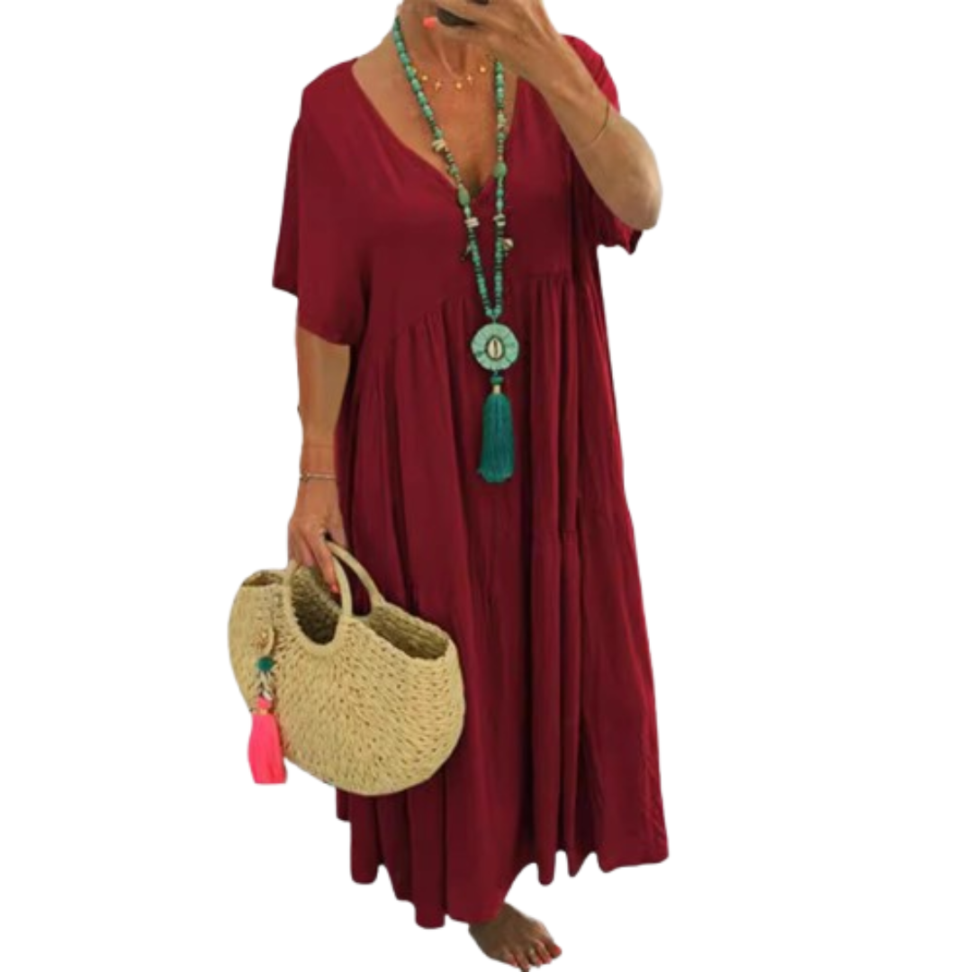 VIVIANI™ – Comfy V-Neck Casual Ruffle Boho Dress