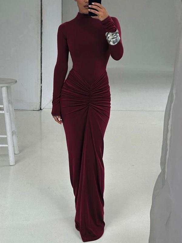 BETTY™ - Classy Ruched Long Sleeve Mock Bodycon Maxi Dress