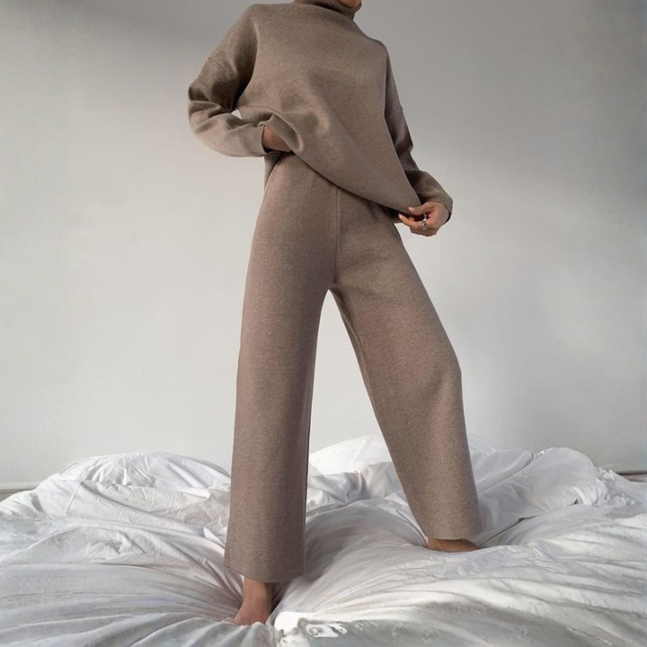 TADUM™ - Cozy Long Sleeve Turtleneck Top and Wide Leg Pants Set